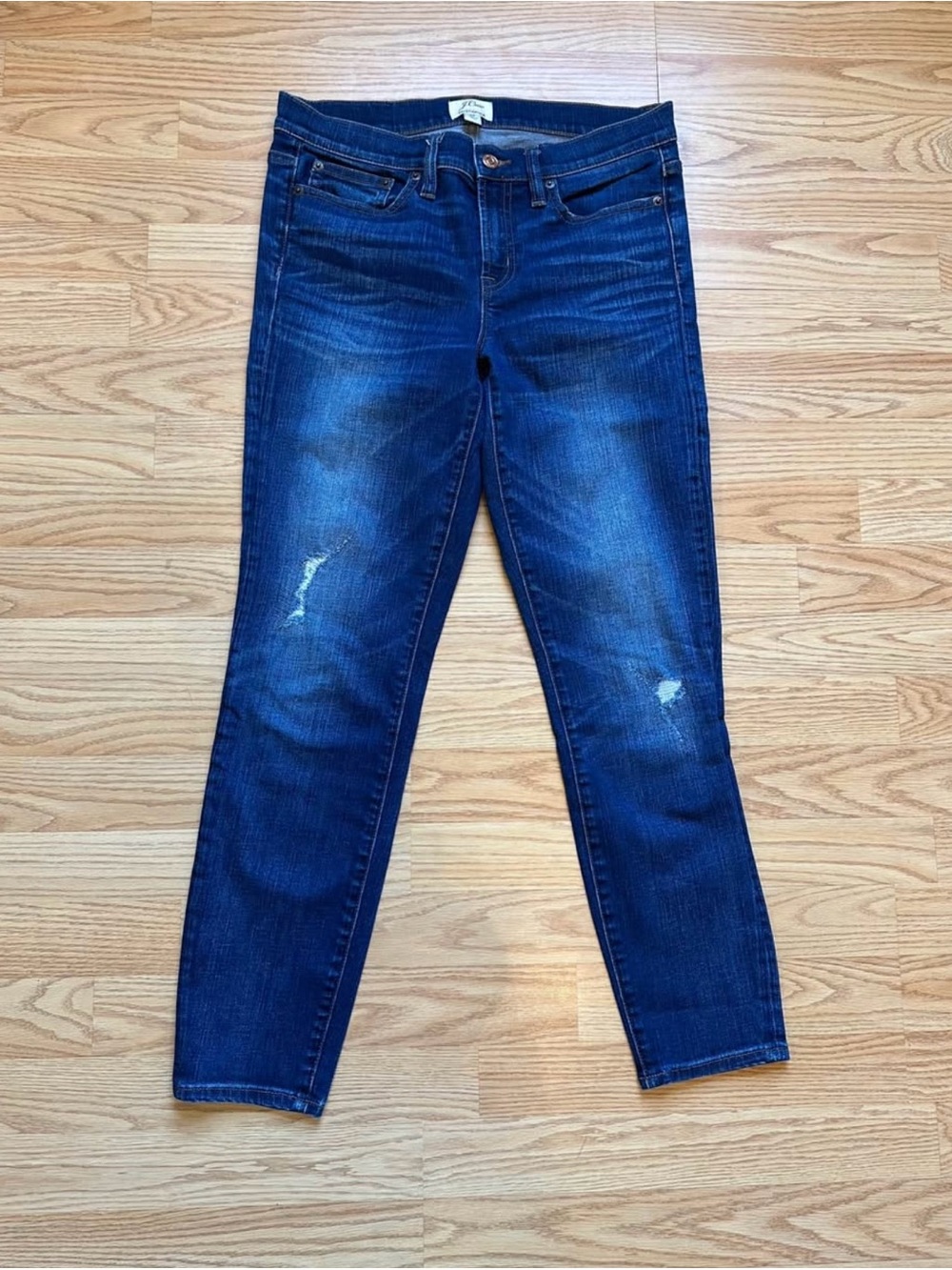 J. Crew Dark Blue Skinny Jeans with Subtle Distress